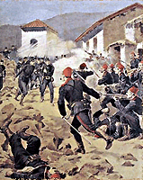Ο Ελληνοτουρκικός πόλεμος του 1897, η Μάχη στην τοποθεσία Μελουνα (λιθογραφία), δημοσιευμένο στην εφημερίδα Le Petit Journal στις 2 Μαΐου 1897 – Ελληνικό Λογοτεχνικό και και Ιστορικό Αρχείο