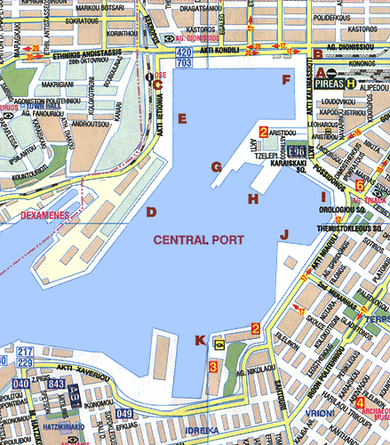 Piraeus ferry harbour map
