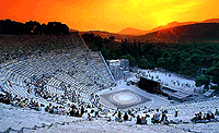 The ancient Theatre of Epidaurus by sunset.