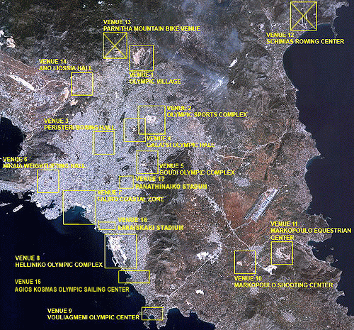 Map of the Olympic venues in Athens