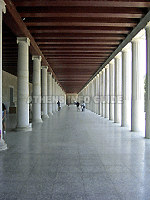 The outer Doric and inner Ionic colonnade on the ground floor of the Stoa of Attalos in the Ancient Agora