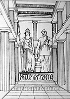 De reusachtige beelden van Athena en Hephaistos stonden in de cella van de tempel