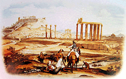 Schilderij in waterverf van de Tempel van Zeus door J.M. wittmer (1833) - Benaik Museum
