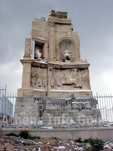 Philopappou monument in the snow