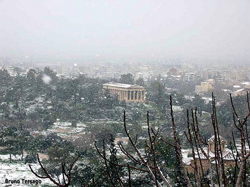 De Oude Agora in de sneeuw