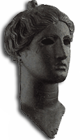 Bronzen hoofd van Nike dat ooit verguld was en ingelegde ogen had, ca. 525 VC ß€“ Oude Agora Museum