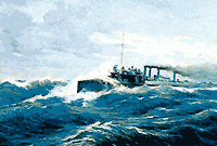 Het torpedoschip "Thyella", olieverfschilderij van B. Hadjis - Helleens Maritiem Museum Piraeus