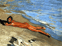 Zonnenbaden, olieverfschilderij van N. Lytras – Gemeentelijke Galerij van Piraeus