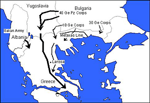 Карта передвижений итальянских, болгарских и немецких войск