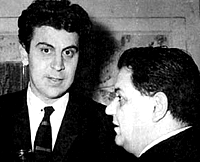 Mikis Theodorakis and Manos Chatzidakis in a photograph of the early 60s. Both of them left their mark on the cultural development of the country, until the end of the century - Kathimerini, Elliniki Diskografia, "Enosis", Athens