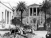 A crushed car of the Polytechnic campus after the tank invasion