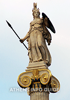Athena looks out high above the front of the Academy of Athens