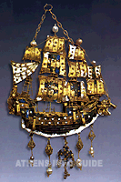Karavella, golden religious medal with polychrome email and pearls from Patmos island – 17th century – Benaki Museum