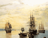 Корабли на рейде, картина маслом Костаса Волонакиса — Художественная коллекция Национального банка